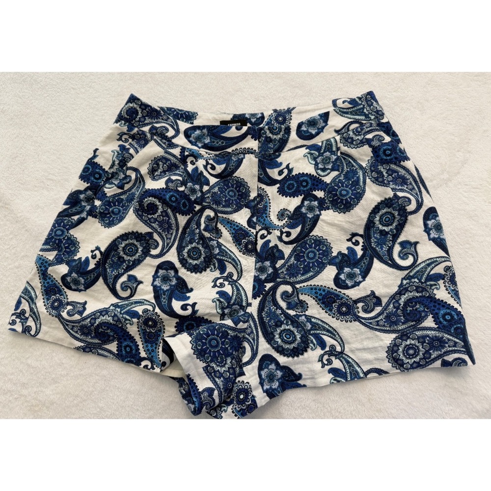 Express Womens Shorts size 8 Blue Paisley Linen Blend High Waisted Lined Shorts